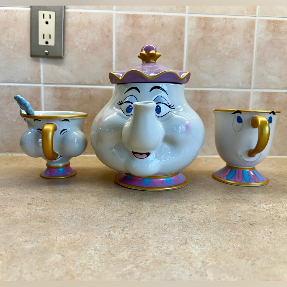 Disney Mrs. Potts and Chip Tea Set with Gold and Purple Accents